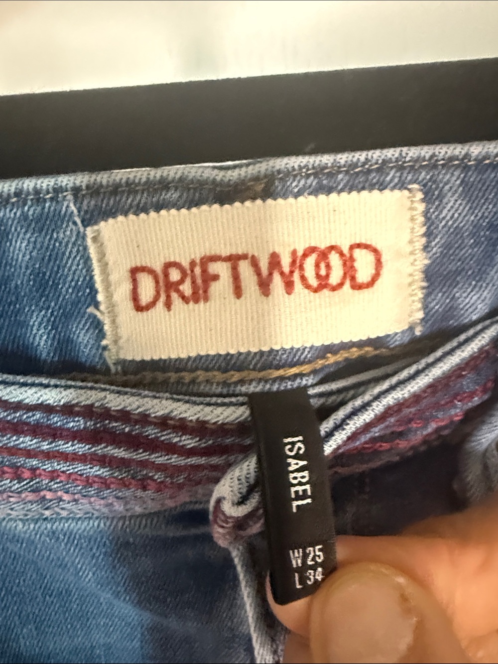 DRIFTWOOD Light Blue Flare Jeans with Purple Side Trim - Picture 2 of 5